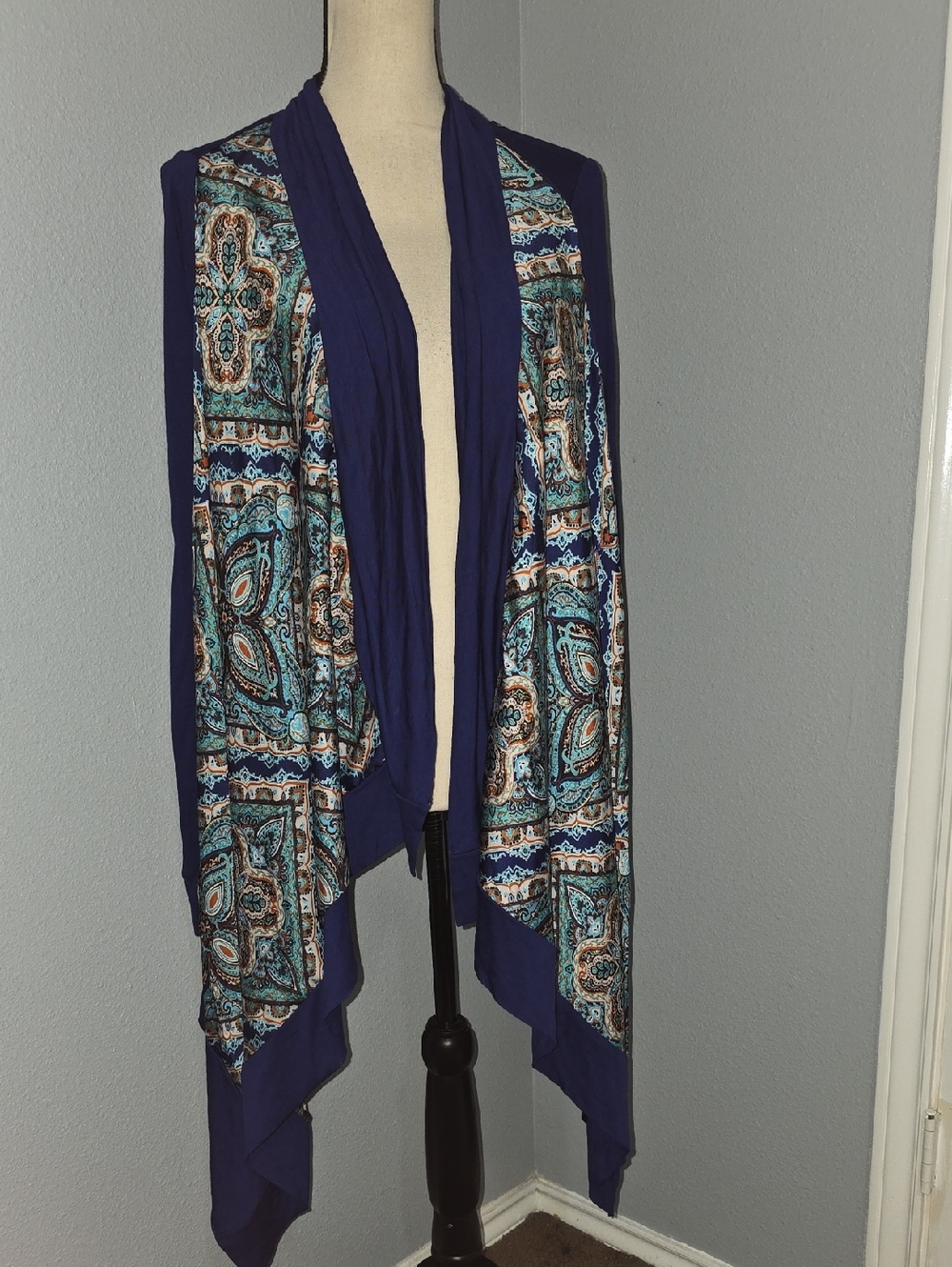NWT Vertigo Blue Draped Cardigan SZ M